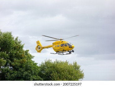 Stornoway Isle Of Lewis Scotland August 1st 2020 Airbus Scottish Ambulance Service Helicopter Lifting Off