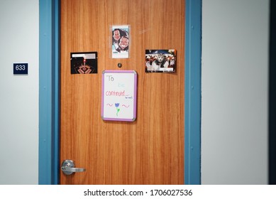 Storrs, CT / USA - March 19, 2020: White Board On A Door Says 