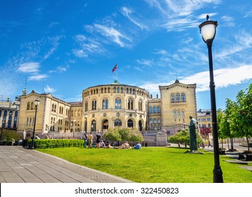 Stortinget, Parliament Of Norway Oslo In Beautiful Spring Day, Oslo, Norway