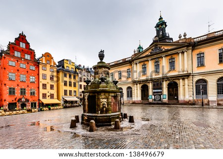 Stortorget in Old City (Gamla Stan), the Oldest Square in Stockholm, Sweden