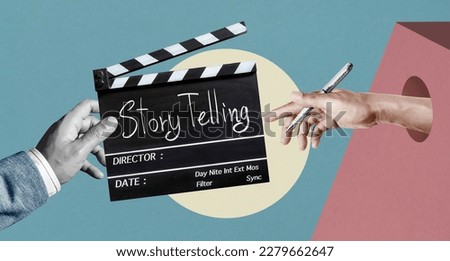 Story telling text title on film slate or movie Clapper board  for filmmaker and film industry.Abstract art collage.	 Foto stock © 