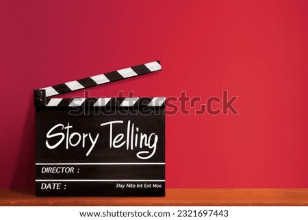 Story telling. text title on film slate or clapperboard for filmmaker and film industry.