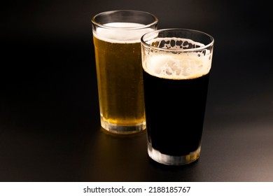Stout Beer And Lager Beer On Dark Background