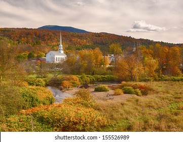 Stowe Vermont White Church Fall Foliage