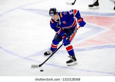 St.Petersburg - Jan 22, 2019: Gusev Nikita 97. SKA (Russia) - Dinamo Minsk (Belarus). Continental Hockey League (KHL). Ice Palace Arena.