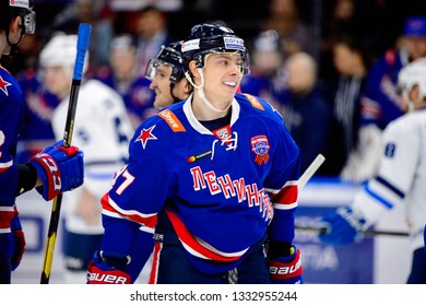 St.Petersburg - Jan 22, 2019: Gusev Nikita 97. SKA (Russia) - Dinamo Minsk (Belarus). Continental Hockey League (KHL). Ice Palace Arena.