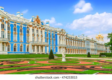ST.PETERSBURG, RUSSIA - AUGUST 4, 2015: Catherine Palace - the summer residence of the Russian tsars. Tsarskoye Selo, Russia
