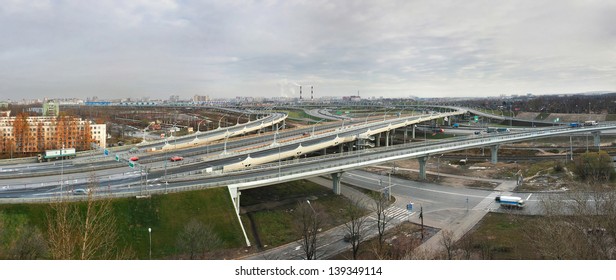 ST-PETERSBURG, RUSSIA - NOVEMBER 2: Road transport junction of three roads, November 2, 2009. Crossing the Western High-Speed Diameter, the Ring Road, Dachny avenue and avenue Narodnogo Opolcheniya.