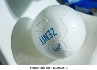 St.Petersburg, Russia - November, 2019. Souvenir Football Ball With FC Zenit Logo