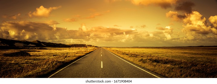 Straight Asphalt Road To Horizon