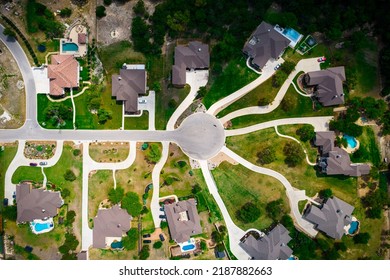 straight down drone angle Luxury Houses and homes on green hilltop in suburb real estate community in very high demand outside of Austin , Texas , USA  - Shutterstock ID 2187882663