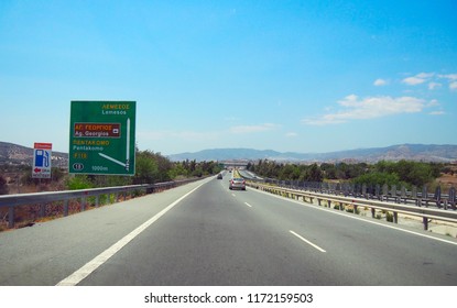 Straight Motorway Cyprus Road Sign Bright Stock Photo 1172159503 