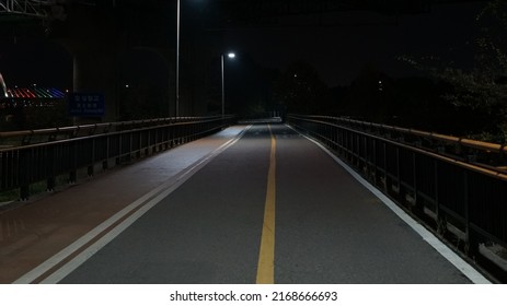 Straight Road At Night Riverside In Seoul