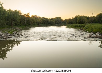 Straight Shot Of The Red River Damn At Lemke Park In Fargo, North Dakota