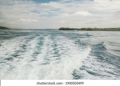 Straight Shot Of The Sea Wave Behind The Boat, Travel In Taiwan