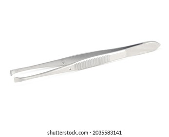 Straight Steel Surgical Tweezers With Legs On A White Background