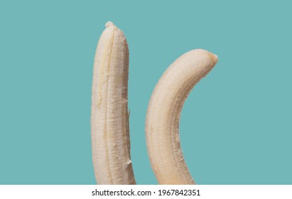 Straight versus curved banana, visual concept of various shapes of male penis, curved penis