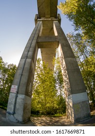 Straight Up View Of A Pillar Under The Skytrain Line In Brownsville Park In Surrey.