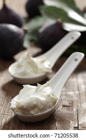 Strained Yogurt And Figs On The Rustic Table