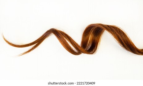 A strand of red hair. Healthy wavy female hair on a white background. Hair care concept. Curl. - Shutterstock ID 2221720409