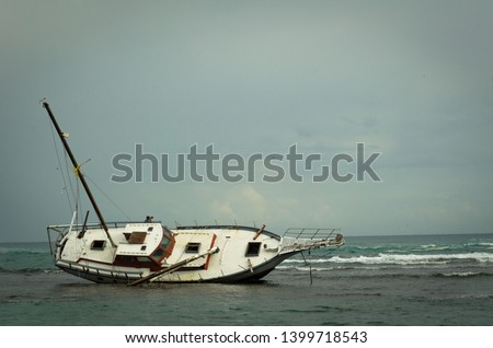 Stranded ship on the Carribian cost of Costa Rica