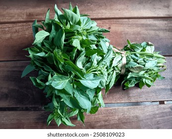 Hebras albahaca verde fresca