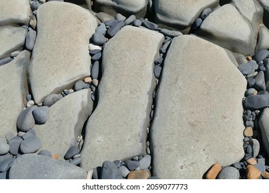 Strange Geometric Mudstone Formations On Oregon Beach 