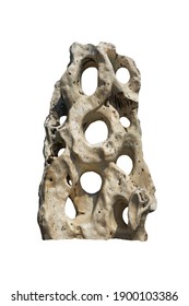 Strange marble rock for decoration. A big stone isolated on white background.