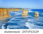 Strangely shaped rocks along the coastline of the Great Ocean Road