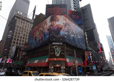 Stranger Things Billboard in Times Square, New York, NY, USA, USA, 12-19-17