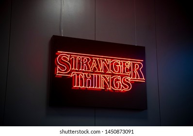 Stranger Things led logo during Netflix event. ISTANBUL / TURKEY - JULY 2, 2019