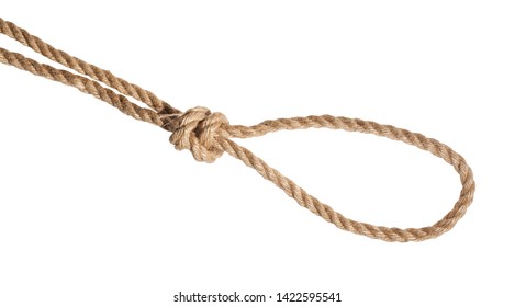 Strangle Snare Knot Tied On Thick Jute Rope Isolated On White Background