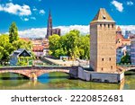Strasbourg Barrage Vauban scenic river and architecture view, Alsace region of France