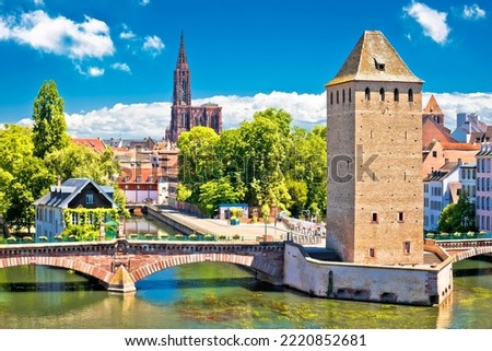 Strasbourg Barrage Vauban scenic river and architecture view, Alsace region of France