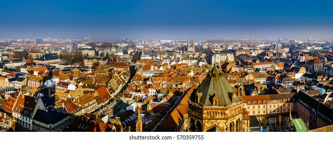 Strasbourg City Aerial View From The Tower, Alsace, France