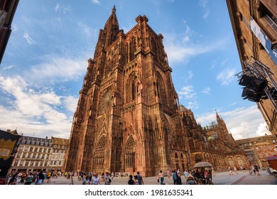 Strasbourg, France - 14 August 2020: The Strasbourg Cathedral Is One Of The Biggest And Most Famous Gothic Cathedrals In France And The Main Landmark Of Strasbourg City