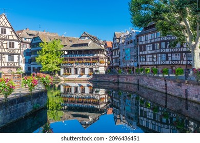 STRASBOURG, FRANCE, 18 JULY 2020: Reflections In The Canal Of Strasbourg