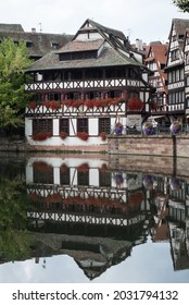 Strasbourg - France - 26 August 2021 - View Of Medieval Buildings On The Channel At Little France Quarter In Strasbourg By Winter  