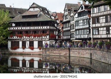 Strasbourg - France - 26 August 2021 - View Of Medieval Buildings On The Channel At Little France Quarter In Strasbourg By Winter  