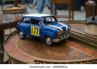 Strasbourg - France - 9 October 2021 -  Closeup Of Vintage Mini Cooper At The Flea Market In The Street