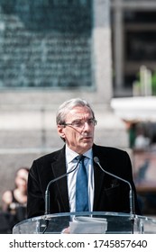 Strasbourg, France - Apr 12, 2014: Mayor Of Strasbourg, Roland Ries Delivering A Speech In Central Strasbourg Place Kleber
