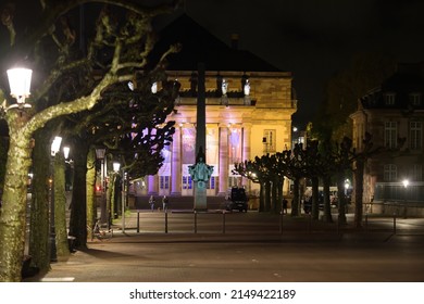 Strasbourg, France - Apr 24, 2022: Police Surveillance Of Calm Street Of Strasbourg At Night Place Broglie After The The Election For President Of The Government Between Emmanuel Macron And Marine Le