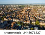 Strasbourg, France. Strasbourg Cathedral. Panorama of the city center on a summer morning. Aerial view