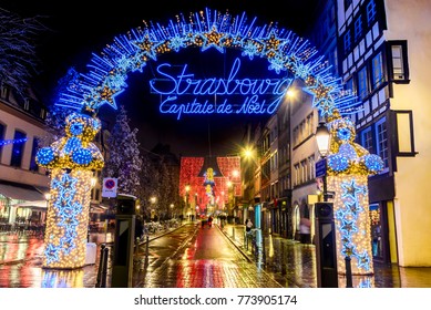 Strasbourg, France. Christmas Lights In Strasbourg, Capitale De Noel, Landmark Of Alsace In Europe.