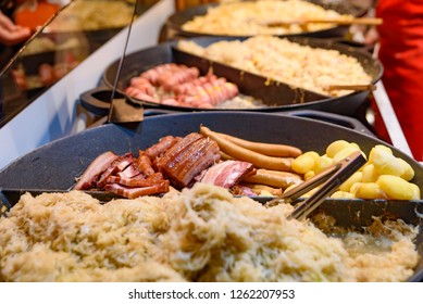 Strasbourg/ France - December 09 2018: Choucroute Garnie, The Traditional Winter Food In Alsace Area In Strasbourg Christmas Market, The Capital De Noel In France