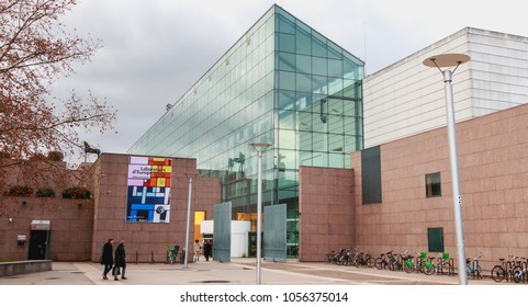 Strasbourg, France - December 28, 2017 : Architectural Detail Of The Museum Of Modern Art In Strasbourg On A Winter Day. Inaugurated In December 1998 By Culture Minister Catherine Trautmann.