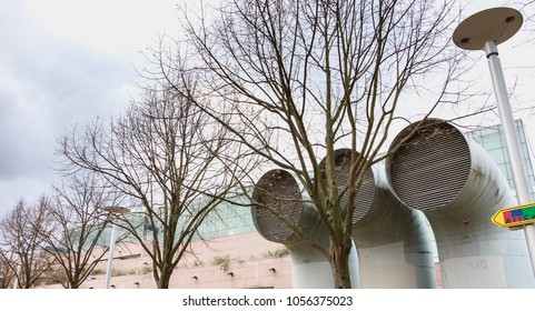 Strasbourg, France - December 28, 2017 : Architectural Detail Of The Museum Of Modern Art In Strasbourg On A Winter Day. Inaugurated In December 1998 By Culture Minister Catherine Trautmann.