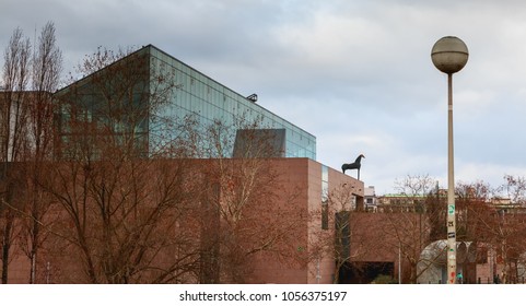 Strasbourg, France - December 28, 2017 : Architectural Detail Of The Museum Of Modern Art In Strasbourg On A Winter Day. Inaugurated In December 1998 By Culture Minister Catherine Trautmann.