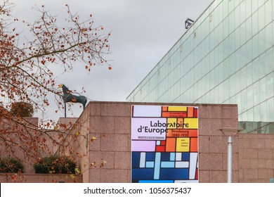 Strasbourg, France - December 28, 2017 : Architectural Detail Of The Museum Of Modern Art In Strasbourg On A Winter Day. Inaugurated In December 1998 By Culture Minister Catherine Trautmann.