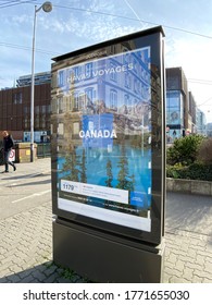 Strasbourg, France - Feb 8, 2020: Havas Voyage Advertising Board In Central City With Canada Trip Advertising OOH